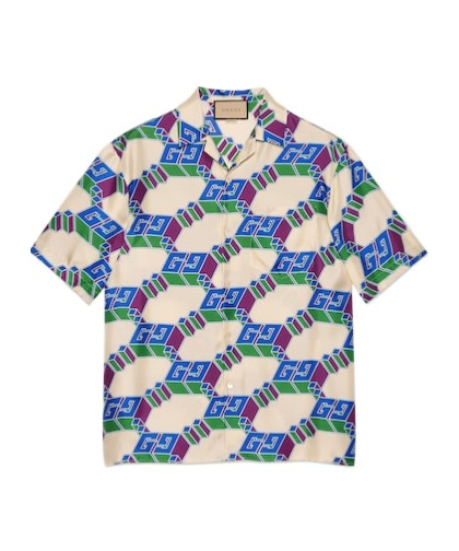 Gucci 3d Gg Print Silk Shirt In Nude