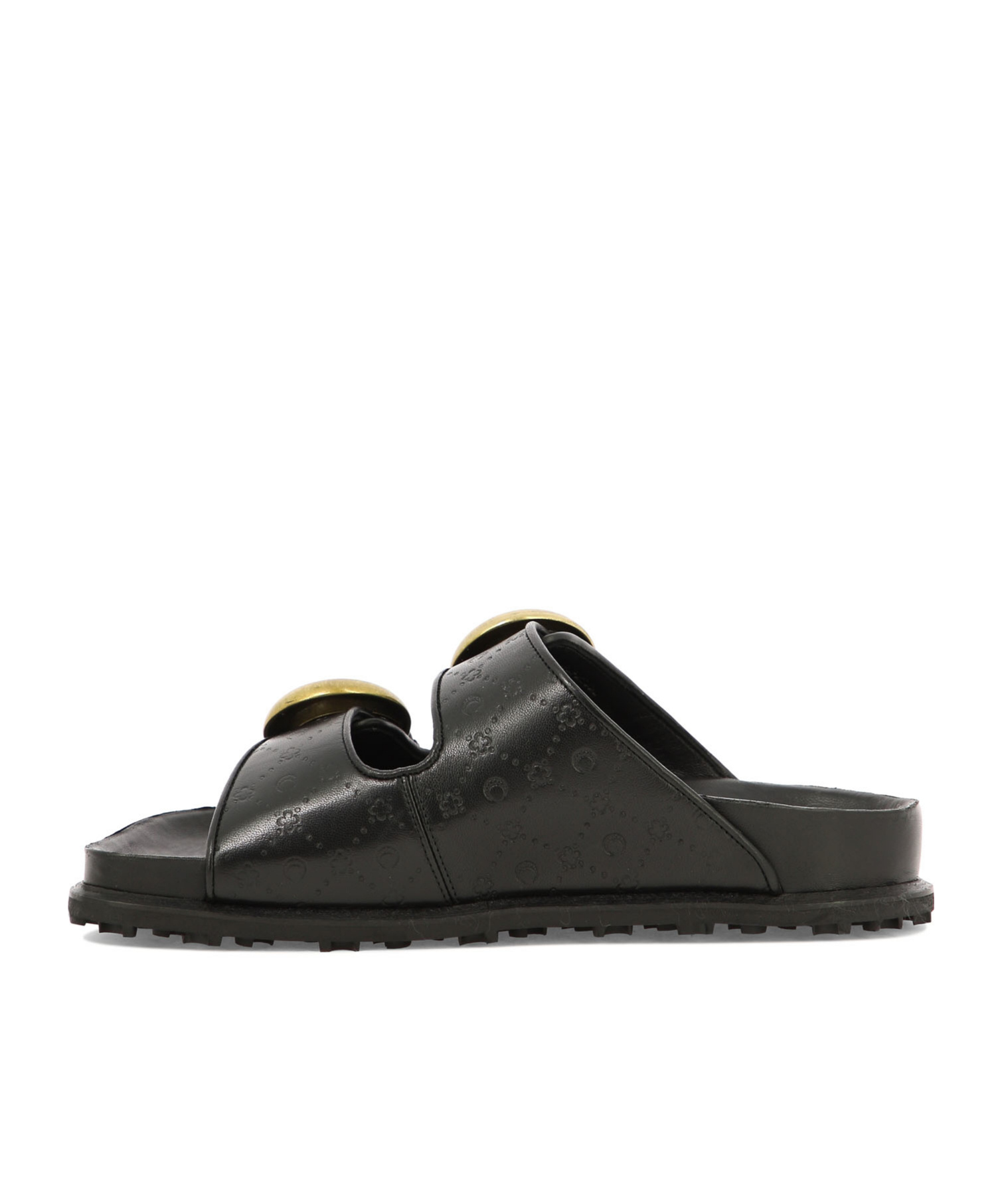 Marine Serre Black Logo Debossed Leather Sandals In Black