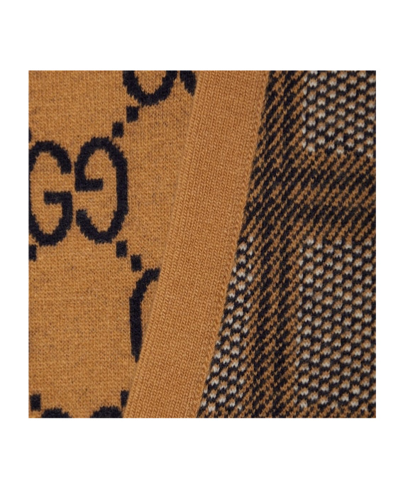 Gucci Beige Check And Gg Reversible Cardigan In Brown