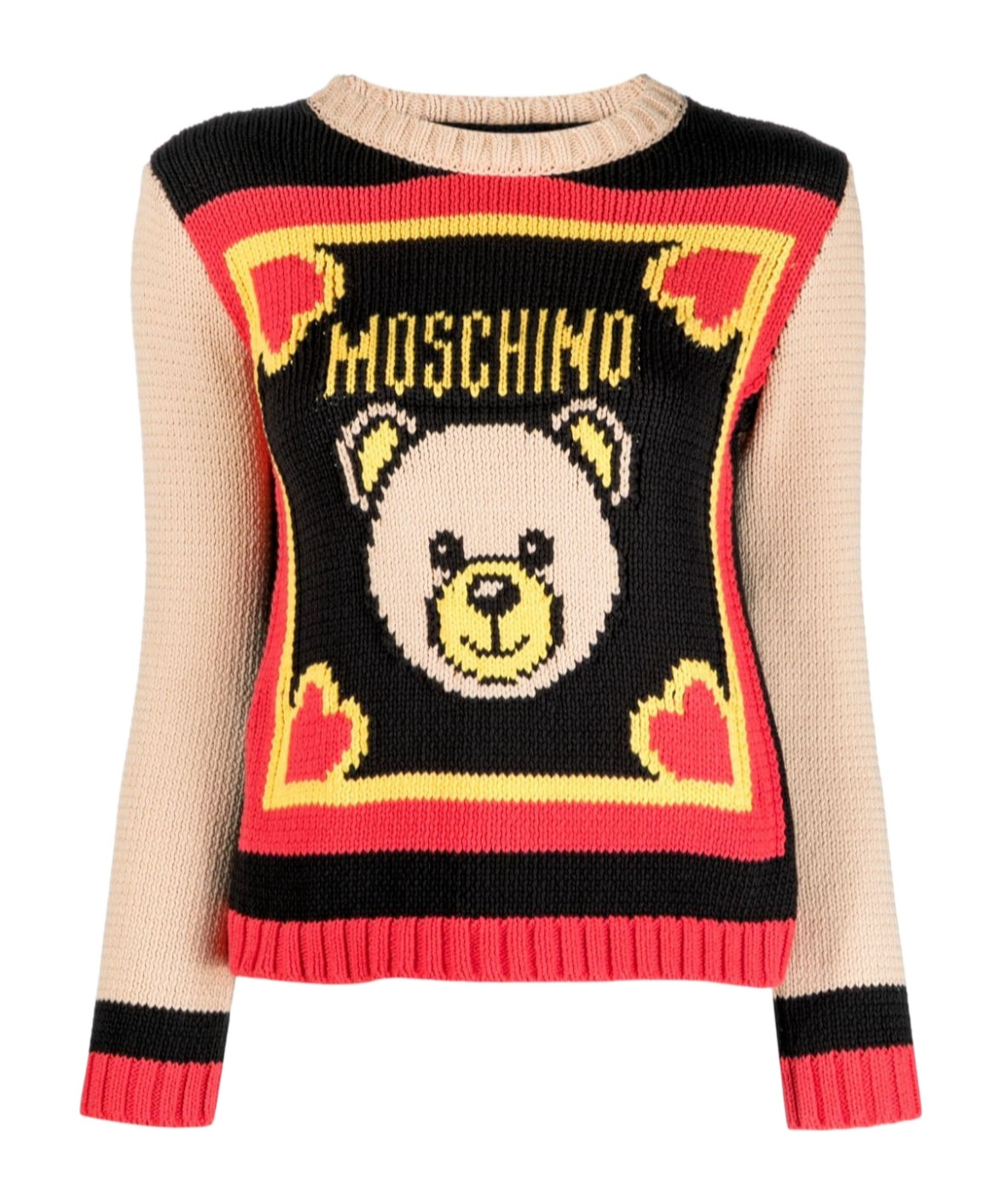 Moschino Teddy Bear-embroidered Ribbed Jumper In Nude
