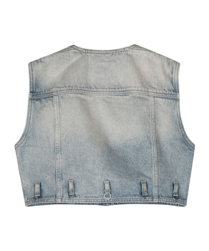 Shop Courrèges Multiflex Cropped Denim Vest In Blue