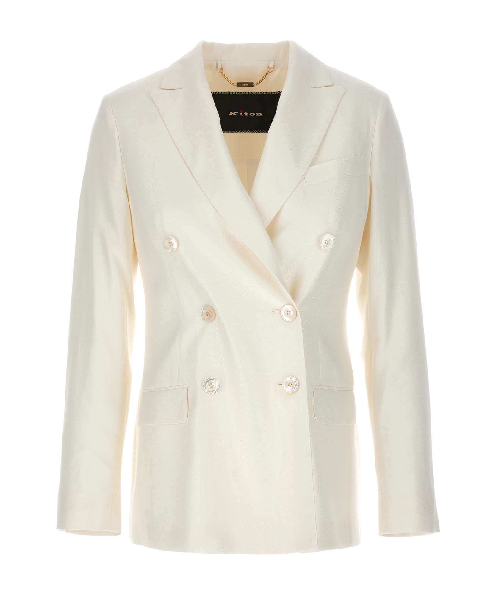 Kiton Double-breasted Blazer With Front Pockets And Back Vent In White