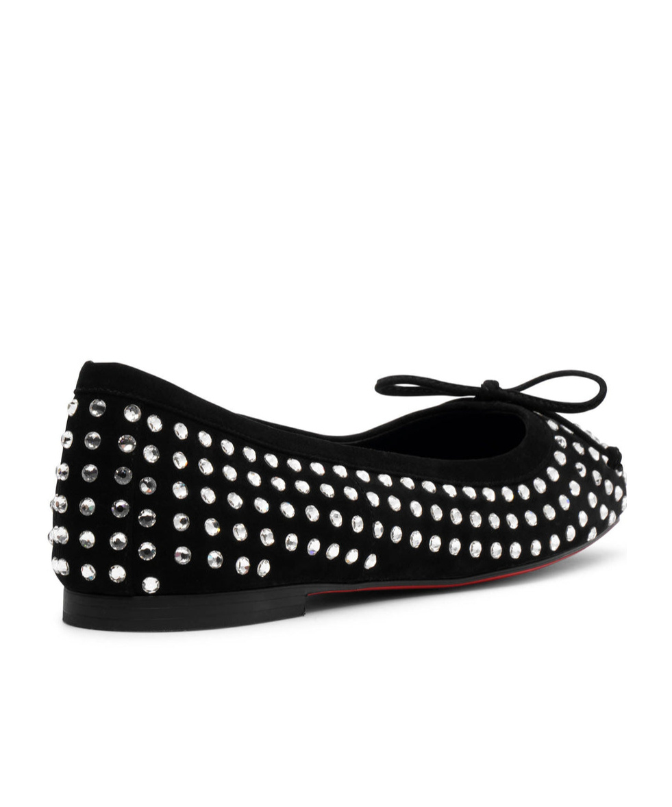 Christian Louboutin Mamadrague Strass Bow Red Sole Ballerina Flats In Black