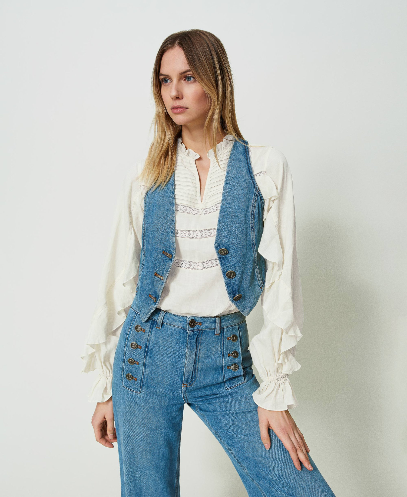 Twinset Medium Blue Denim Waistcoat In Blue
