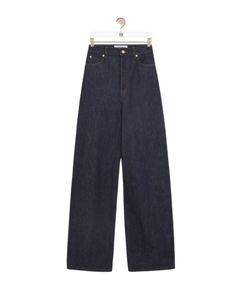 Loewe Womens High-rise Wide-leg Brand-patch Jeans Raw Denim In Black