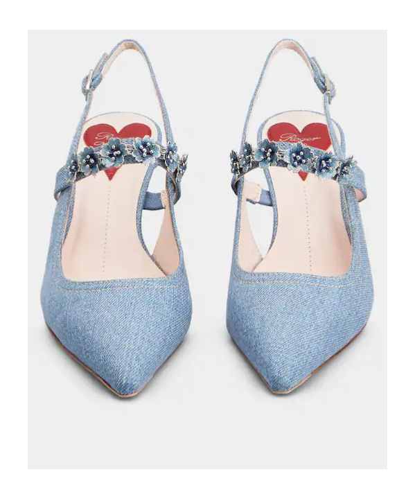 Shop Roger Vivier Virgule Flower Slingback Pumps In Denim In Blue