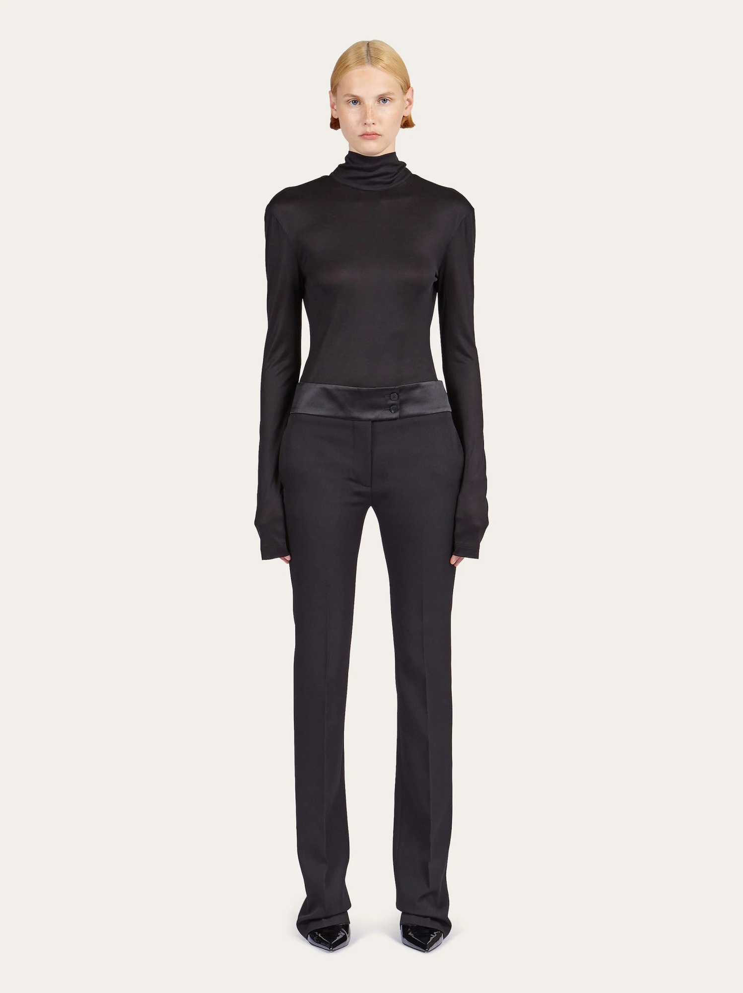 Shop Ferragamo Front Crease Shearing Casual Trousers In Black