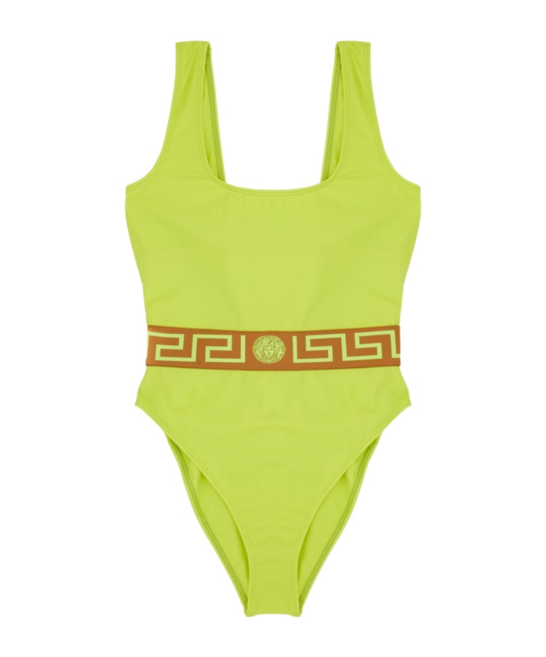 Versace Greca Lycra One-piece Swimsuit In Green