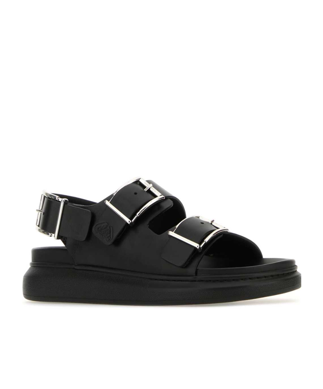Alexander Mcqueen Black Slide Sandals With Embossed Logo In Leather Man In Black