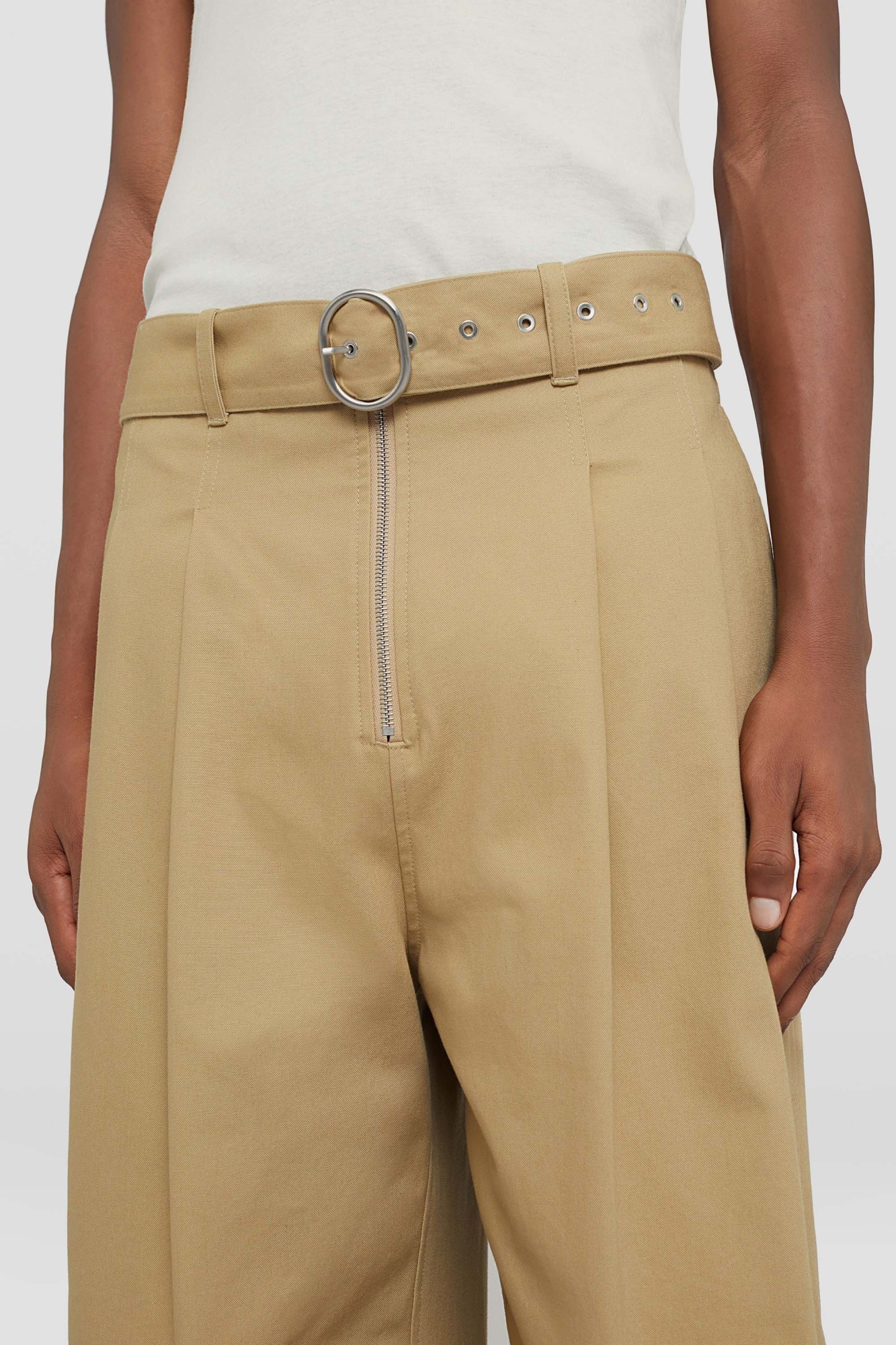 Jil Sander Belted Wide-leg Trousers In Nude