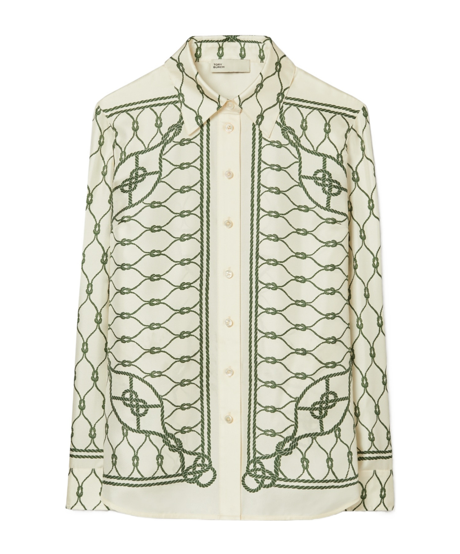 Tory Burch Knot-print Silk Shirt In Neutral