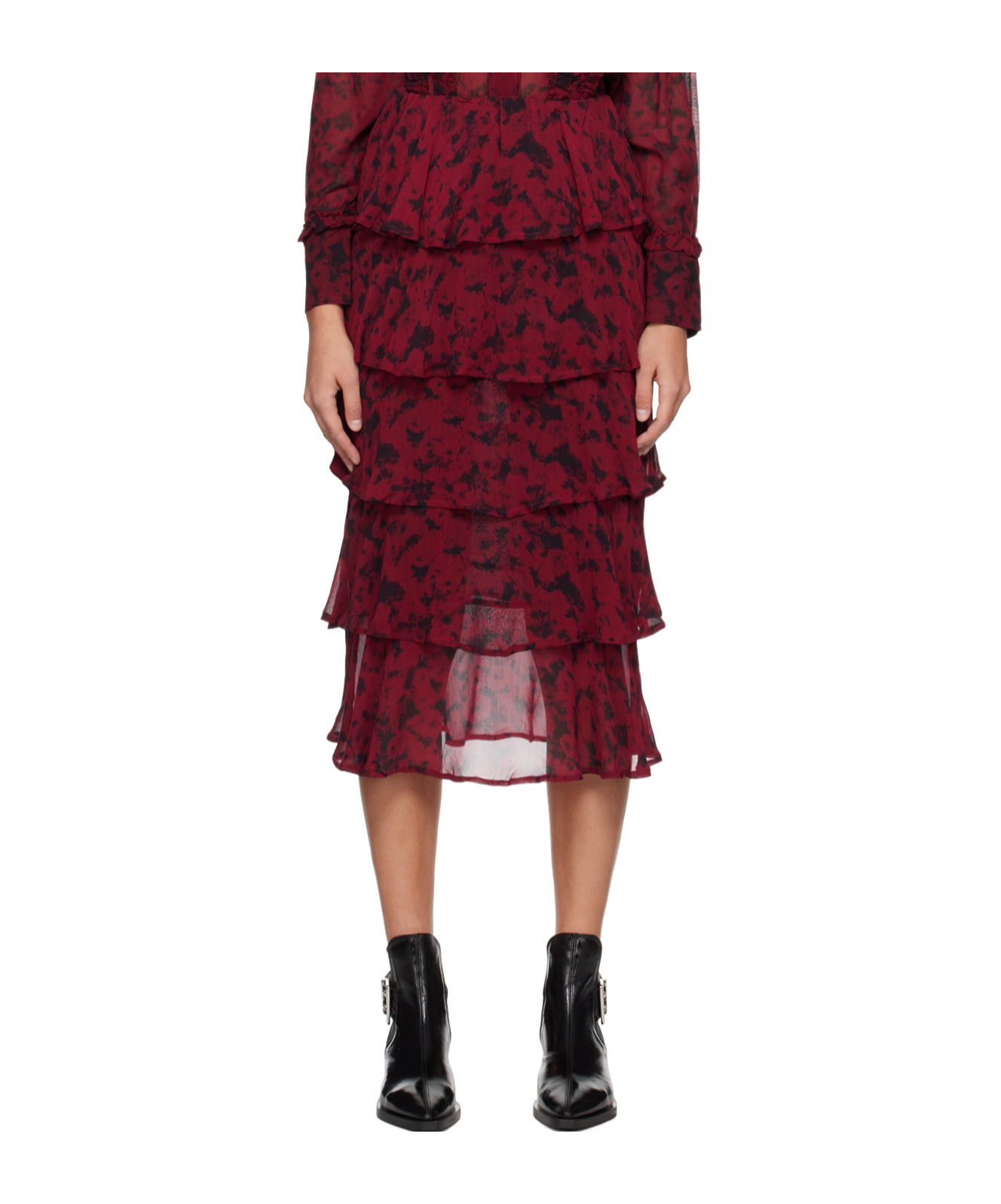 GANNI ABSTRACT RUFFLED MIDI SKIRT