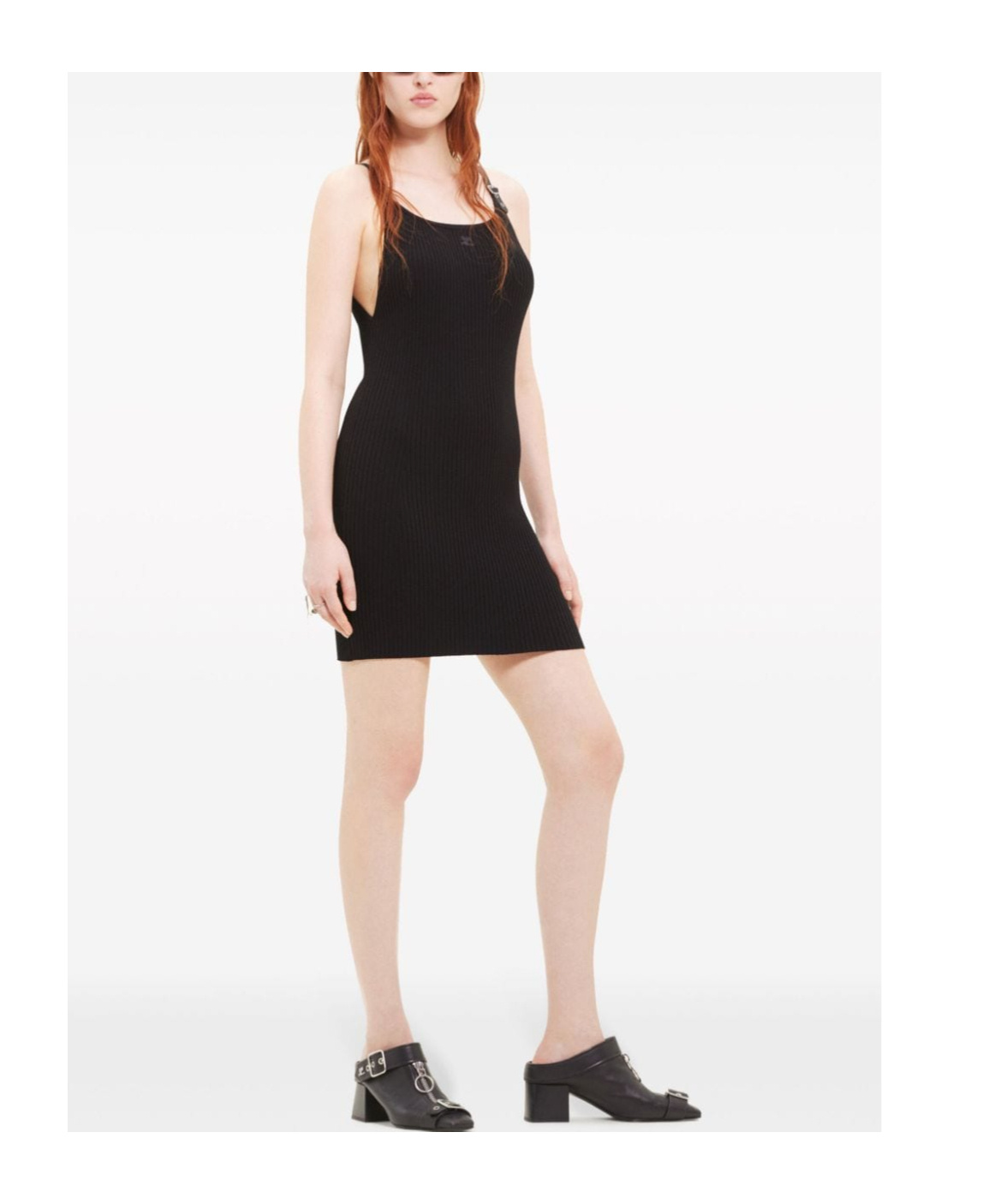 Courrèges Neckline Rib Knit Dress Women Black In Viscose In Black