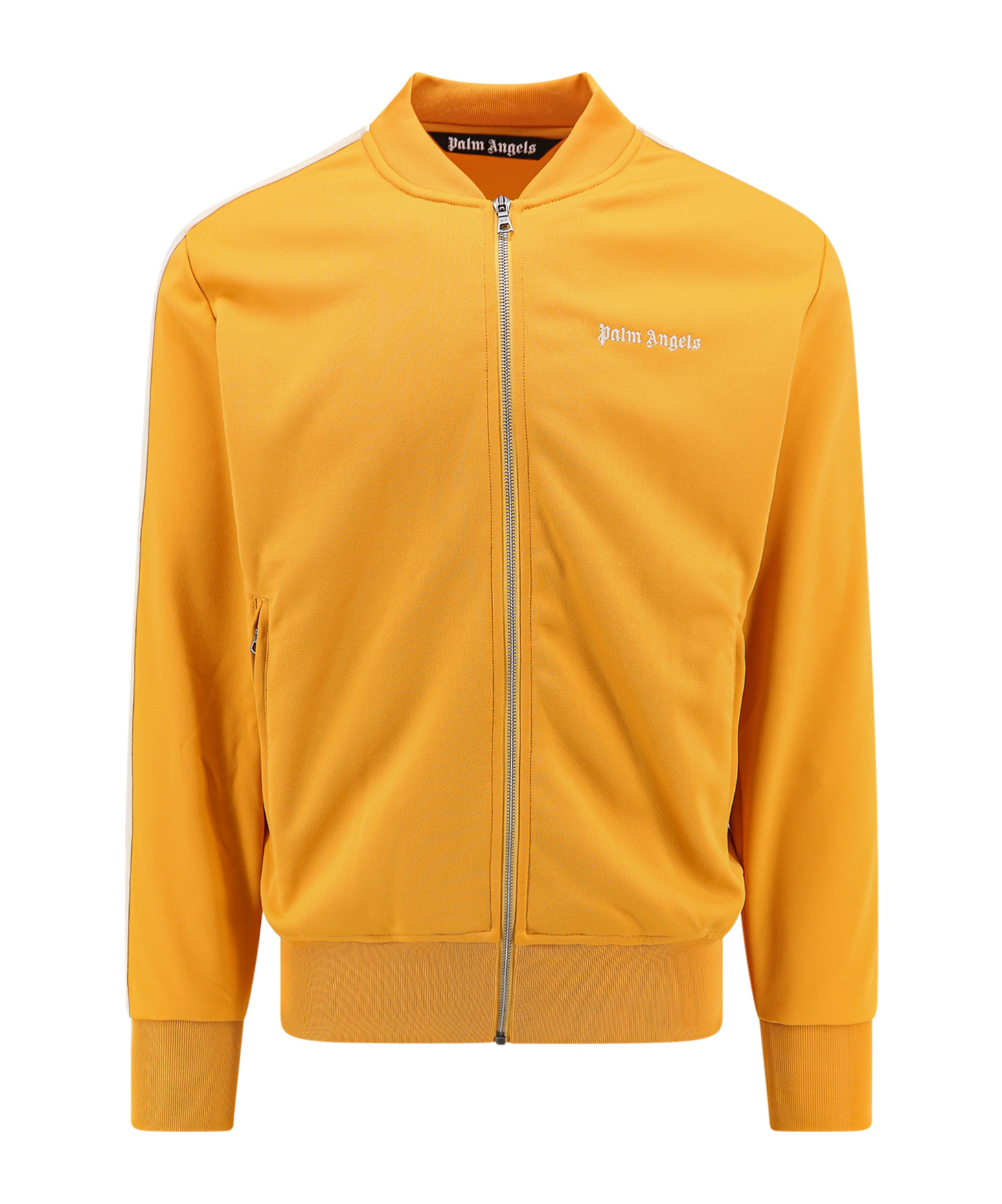 Shop Palm Angels Logo Embroidered Zipped Sweatshirt In Yellow