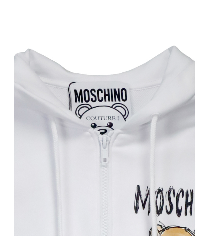 Moschino Teddy Bear Zipper Hooded Long-sleeved Zipper Sweater In White