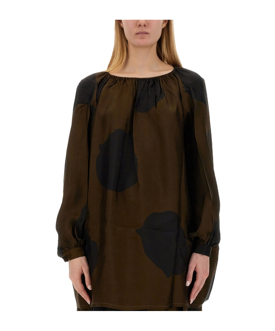 Uma Wang Tammy Abstract-print Blouse In Brown