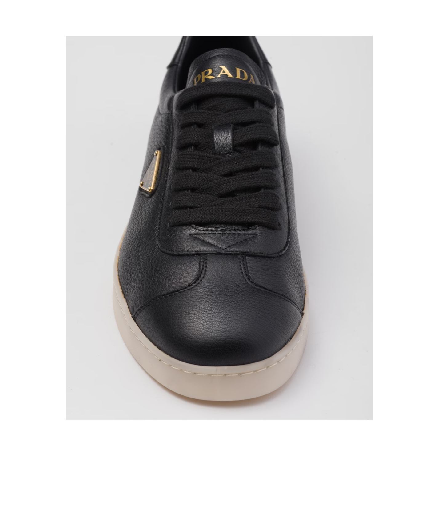 Prada Triangle-logo Leather Sneakers In Black