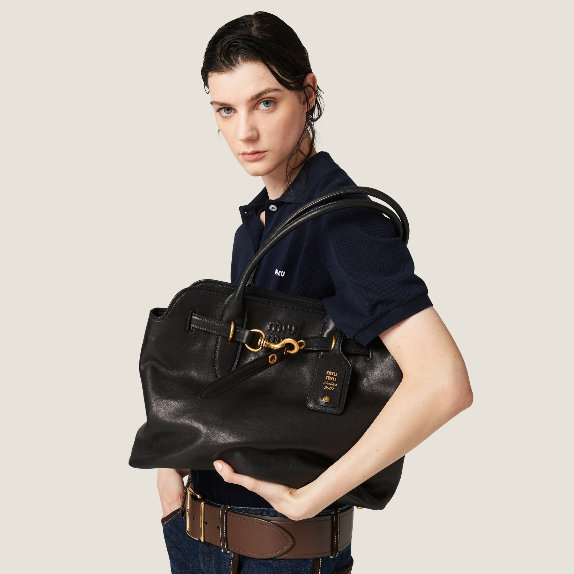 Miu Miu Black Nappa Leather Aventure Bag Women In Black