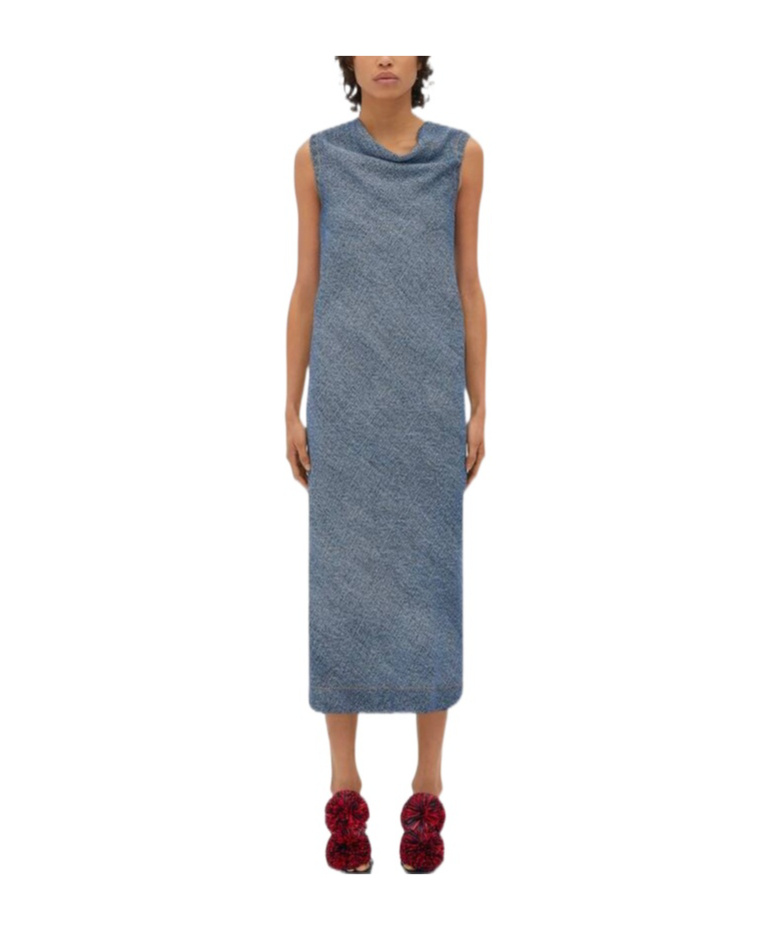 Bottega Veneta Printed Denim Viscose Dress In Gray