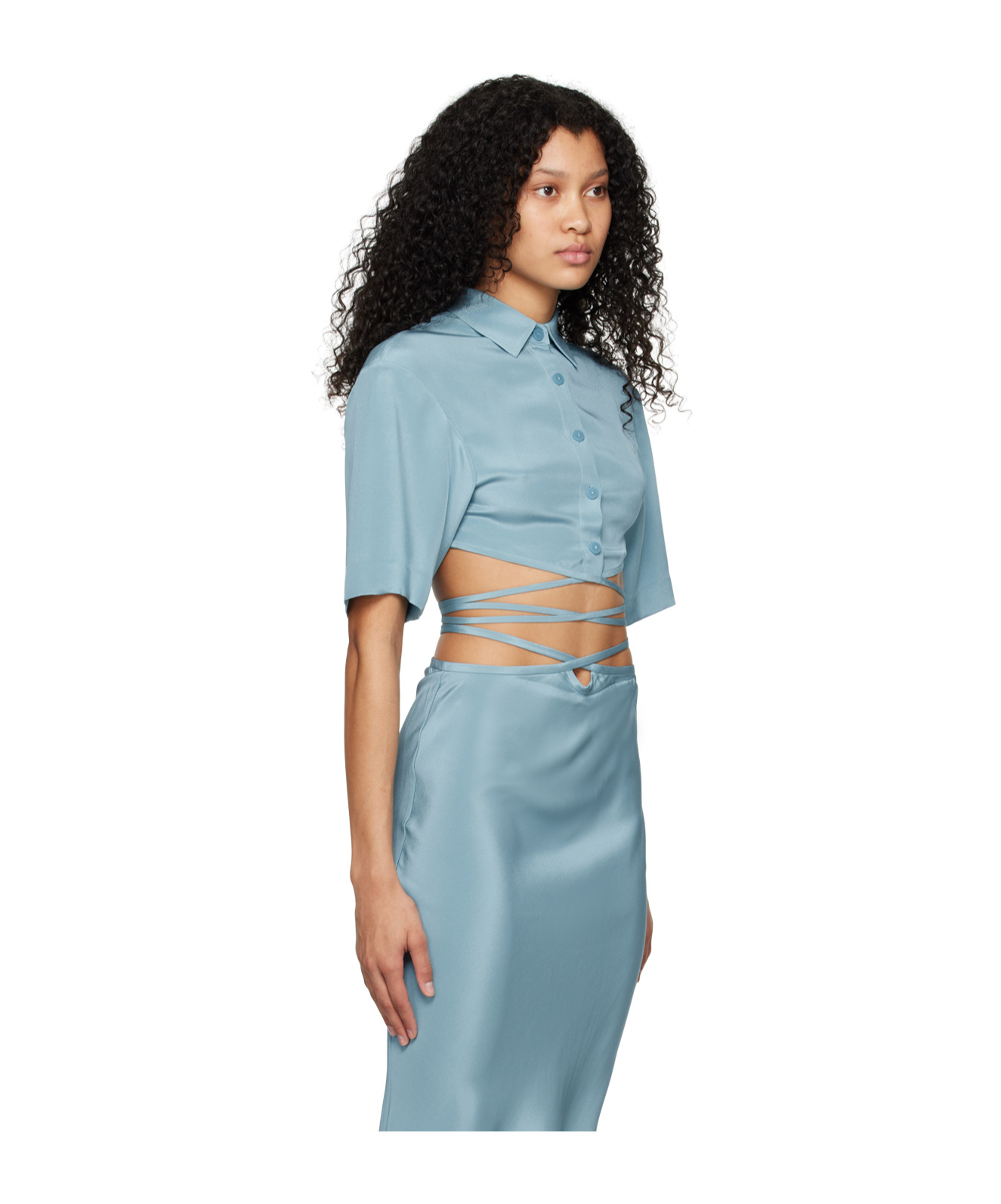 Christopher Esber Blue Crop Tie Shirt In Blue