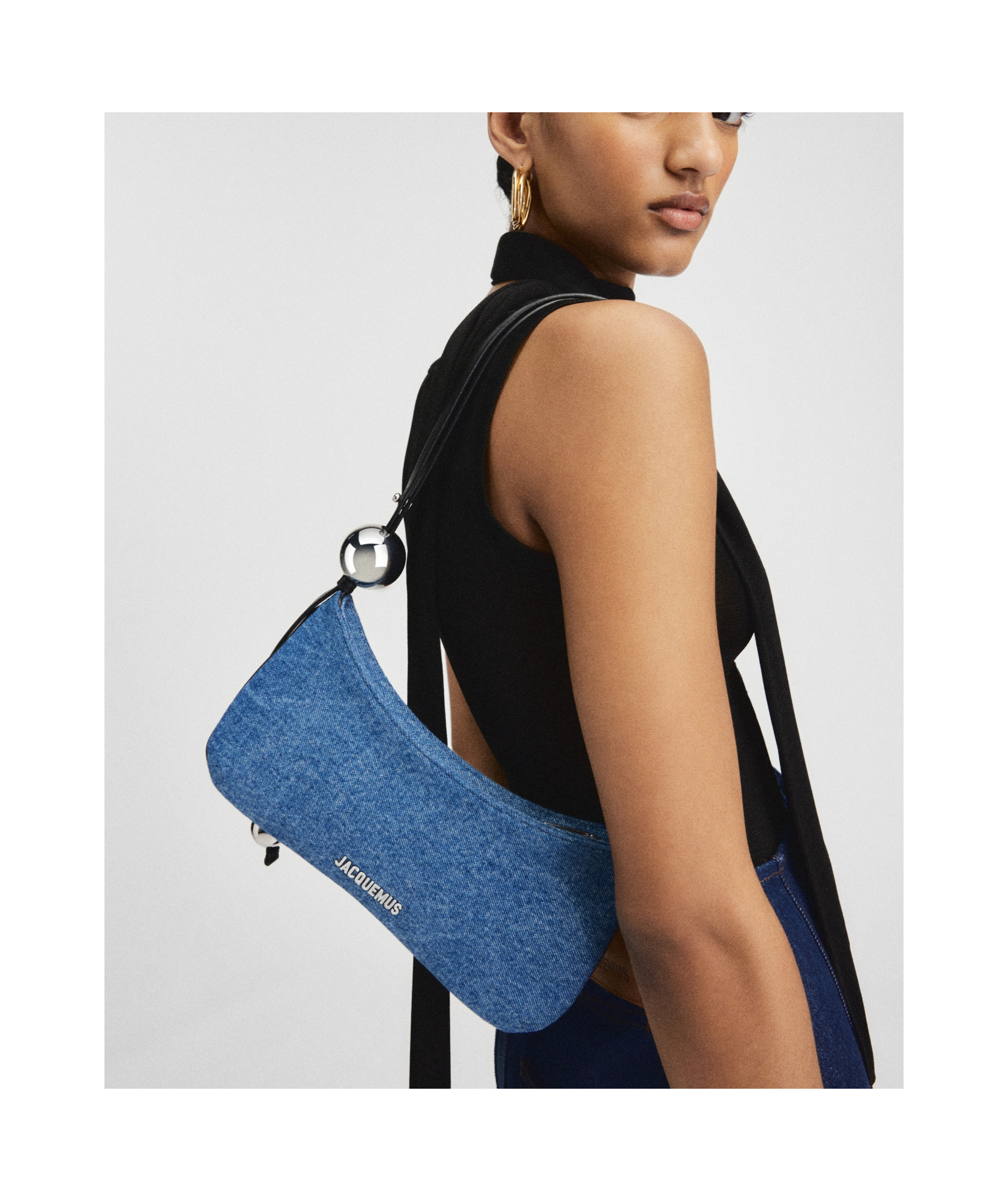 Shop Jacquemus Le Bisou Perle Beaded Shoulder Bag In Blue