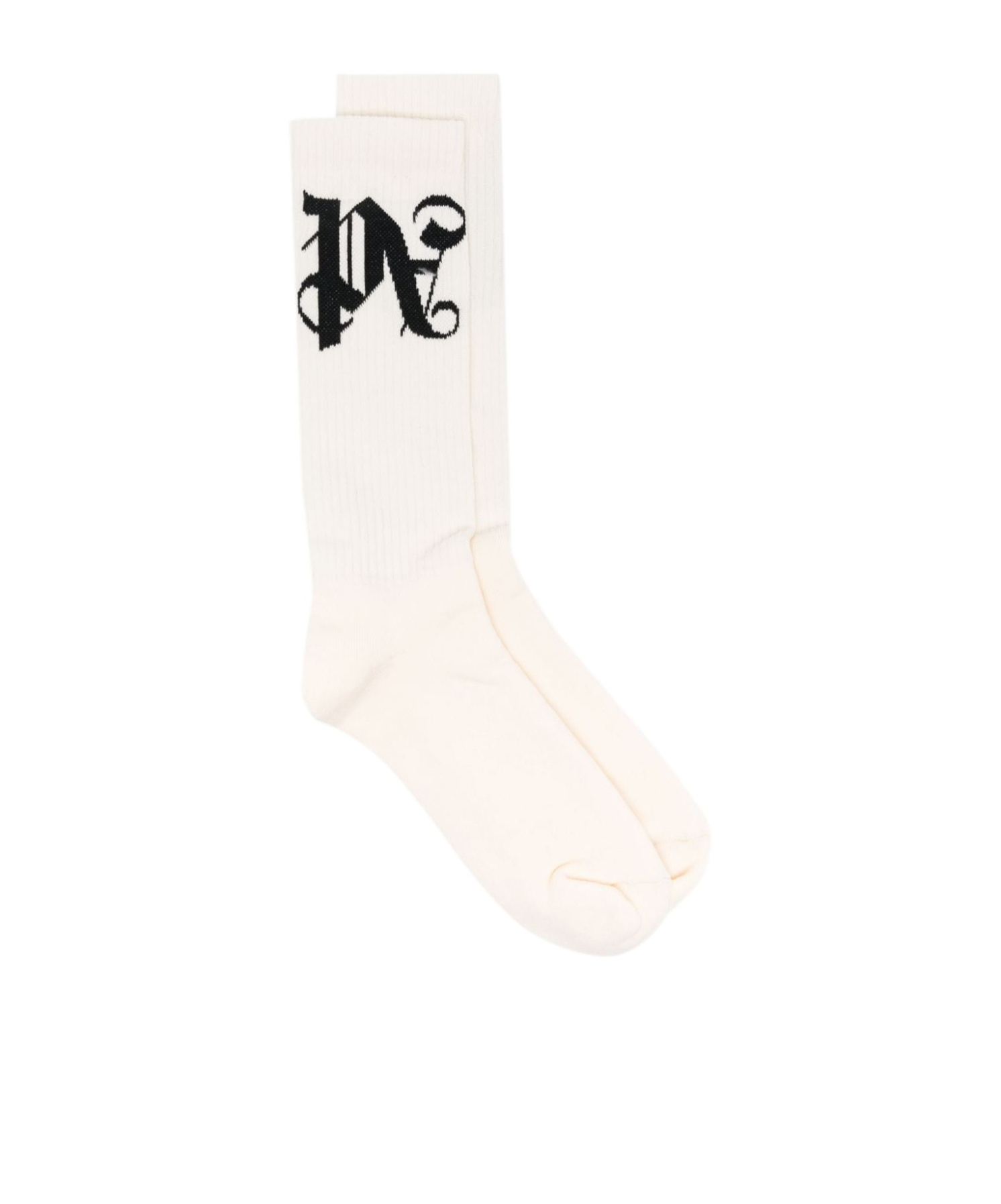 Palm Angels Monogram Jacquard Ankle-length Cotton Blend Socks In White