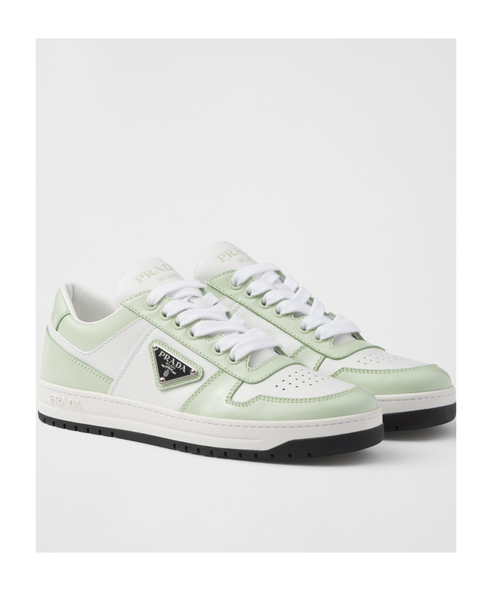 Prada Downtown Leather Sneakers In Gray