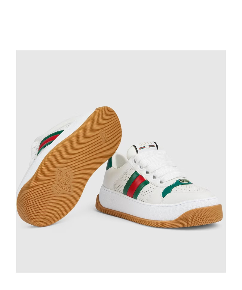 GUCCI SCREENER LACE-UP LEATHER SNEAKERS