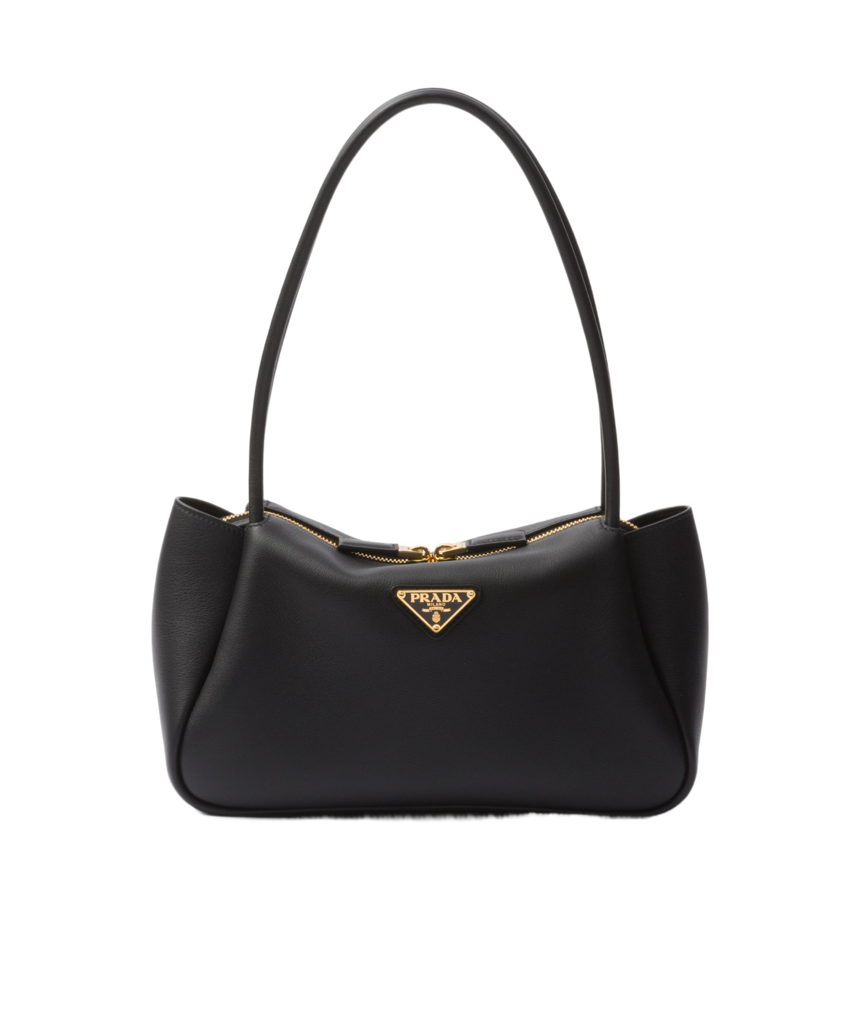 Prada Medium Zip Grain Leather Shoulder Bag In Black
