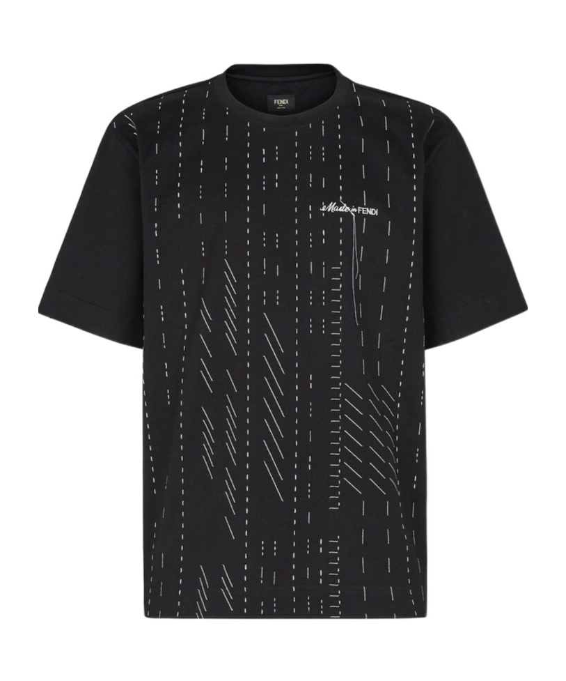 Fendi Logo-embroidered Stitching T-shirt In Black