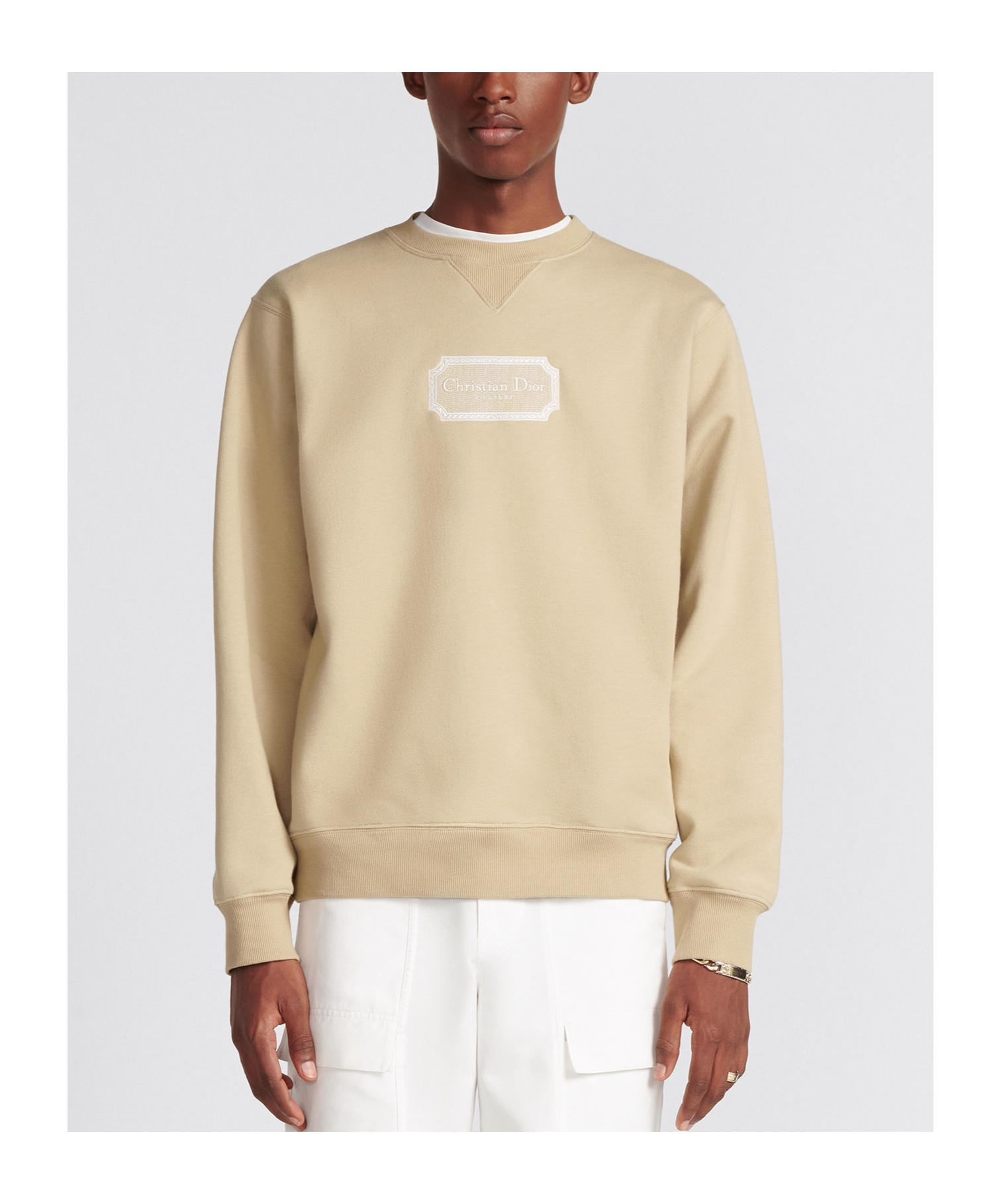 Dior Homme Logo Patch Round-neck Sweater In Nude