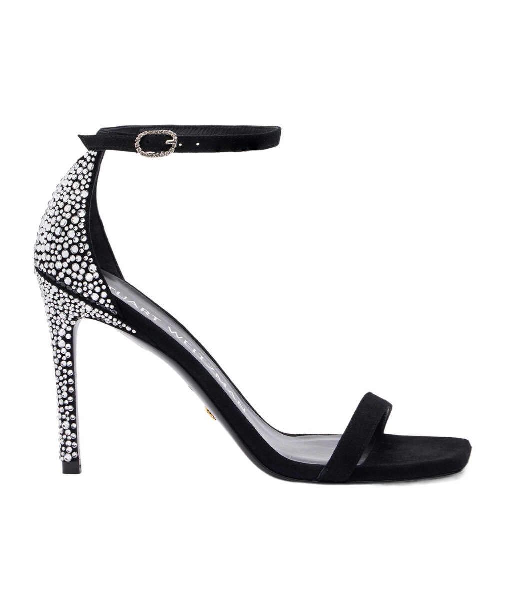 Stuart Weitzman Nudistcurve Royale 100mm Rhinestone-embellished Sandals In Black