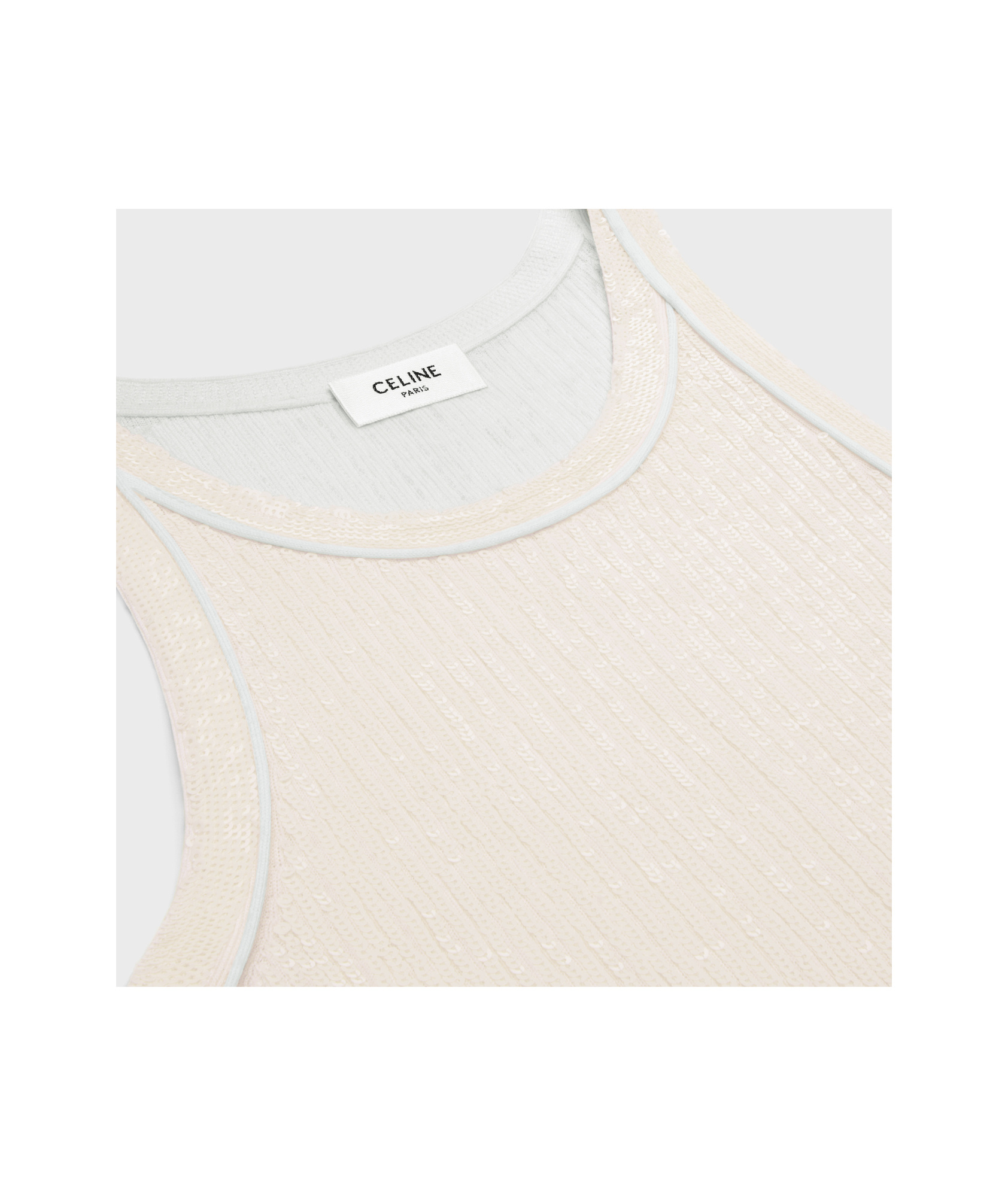 Celine Embroidered Tank Top In Ribbed Silk In Neutral