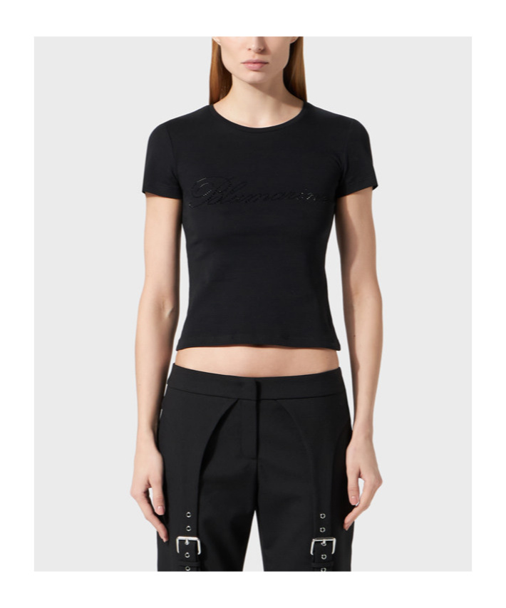 Blumarine Logo-embellishment Cotton T-shirt In Black