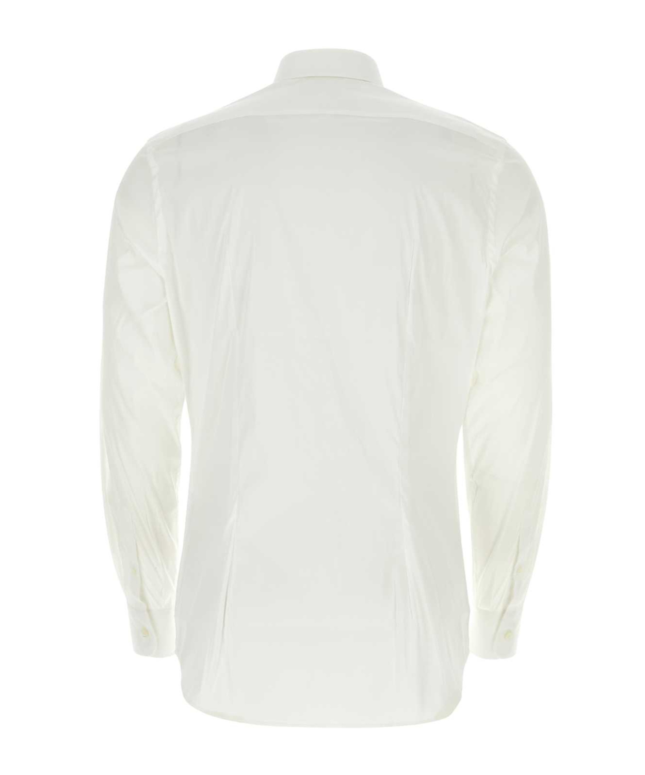 Prada Mens White 100% Cotton Poplin Shirt With Nacre Buttons And Side Slits In White