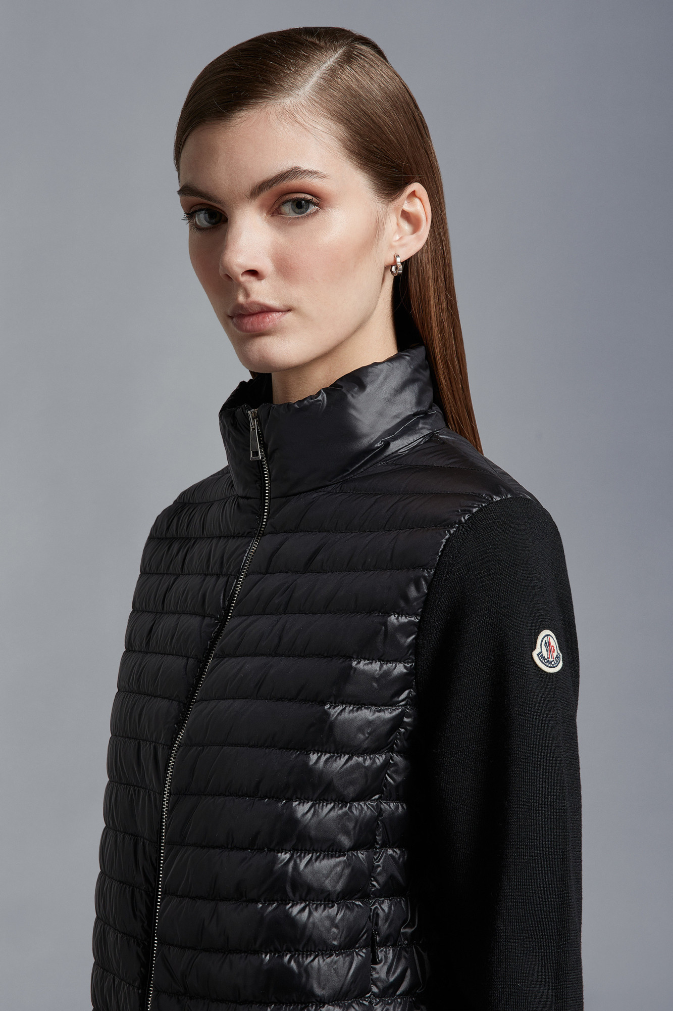 Moncler Contrasting-sleeve Padded Jacket In Black
