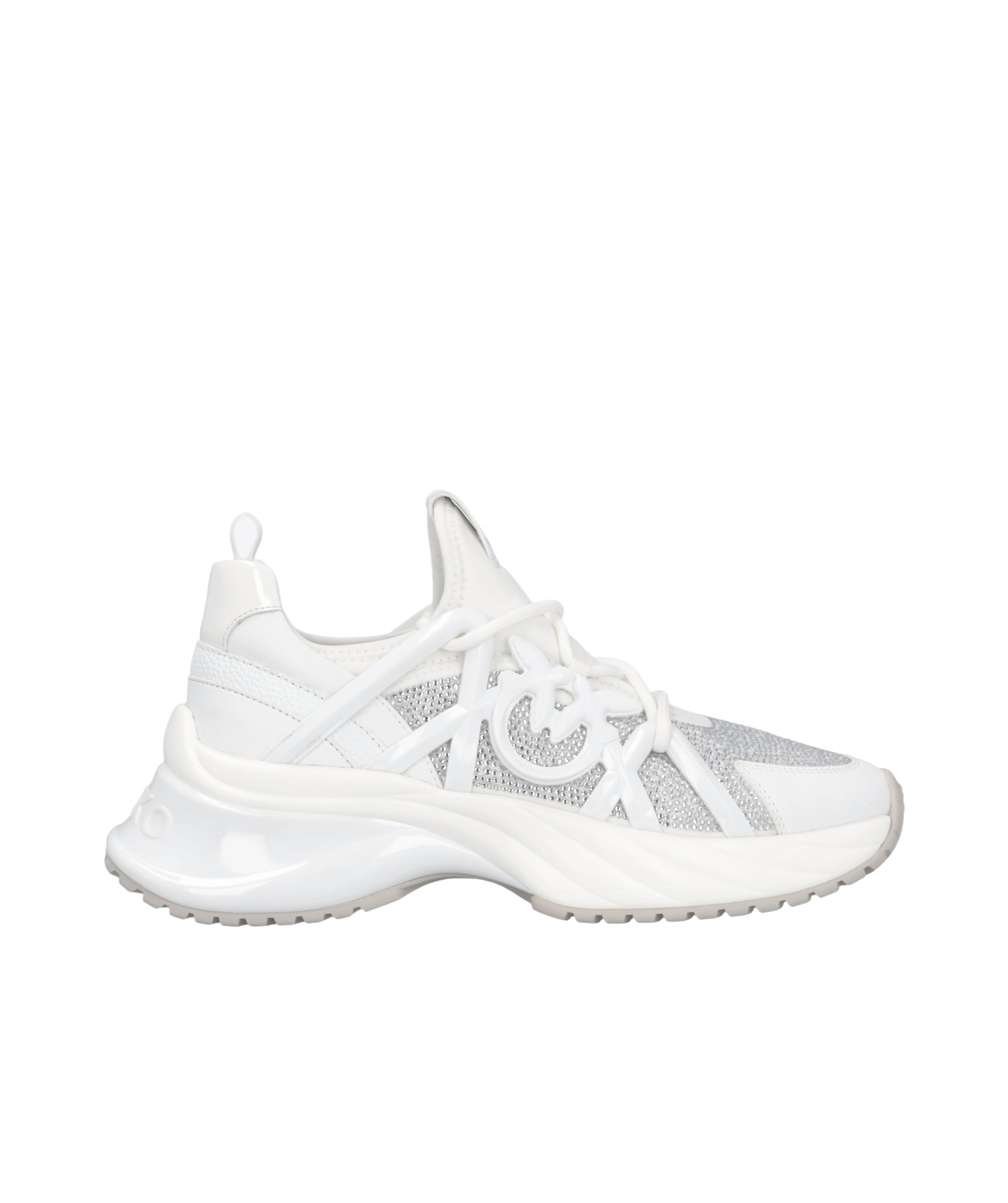 Shop Pinko Rhinestone-embellished Leather Sneakers In White