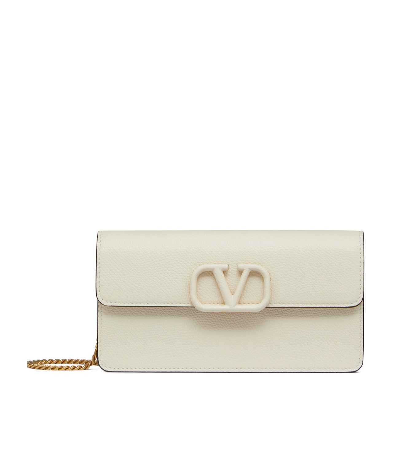 Valentino Vlogo Signature Grainy Calfskin Wallet With Chain In White
