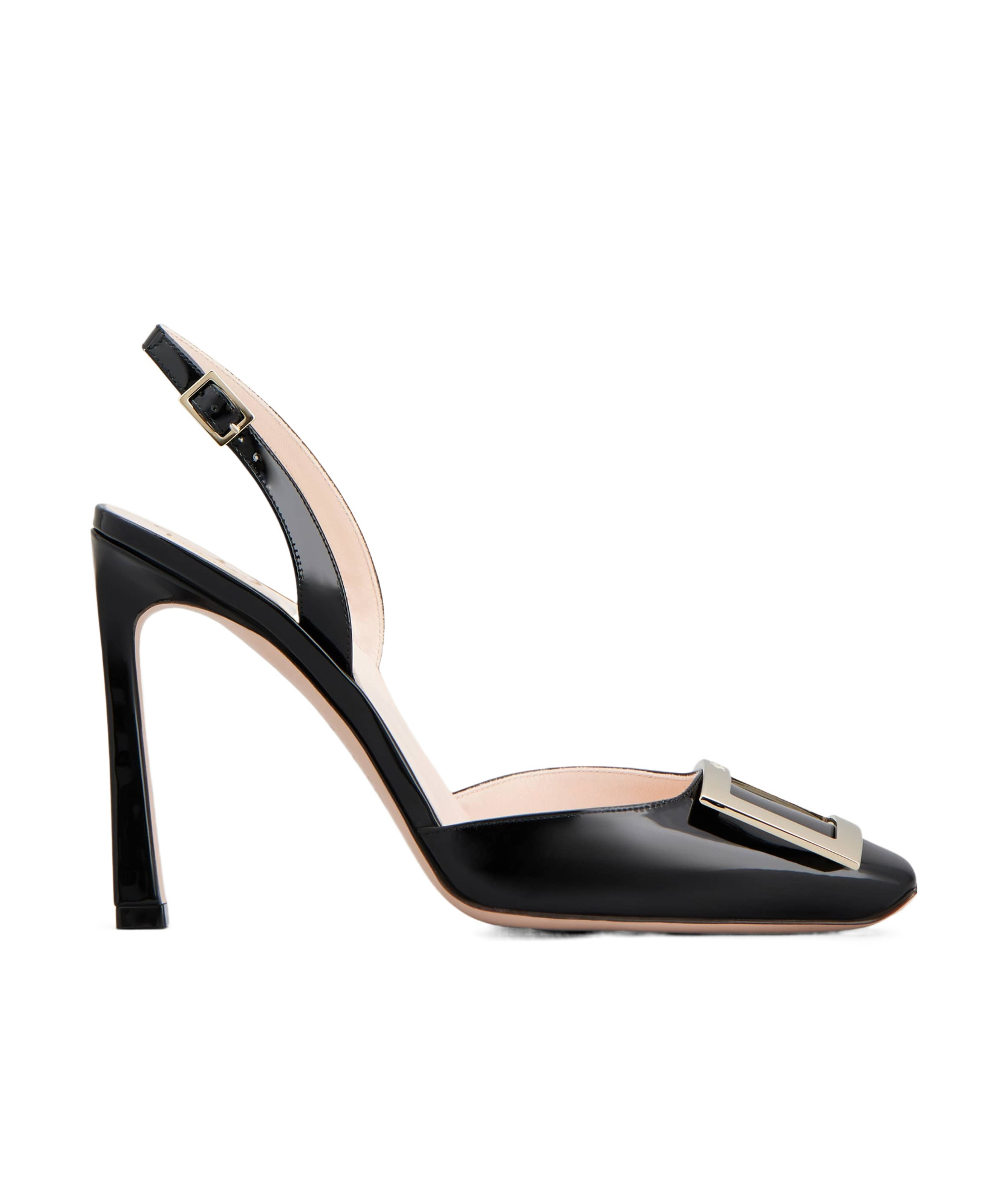 Roger Vivier Trompette Metal Buckle Slingback Pumps In Patent Leather In Black