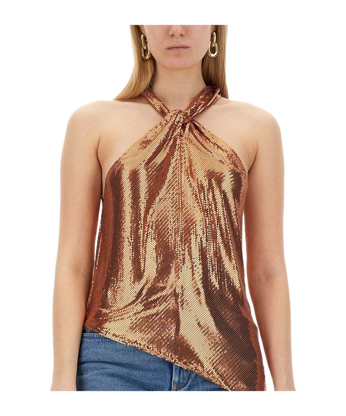 Rabanne Chainmail Asymmetric Top In Brown