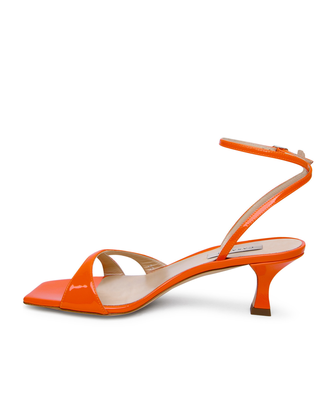 Casadei Square Head Clasp High-heeled Sandals In Orange