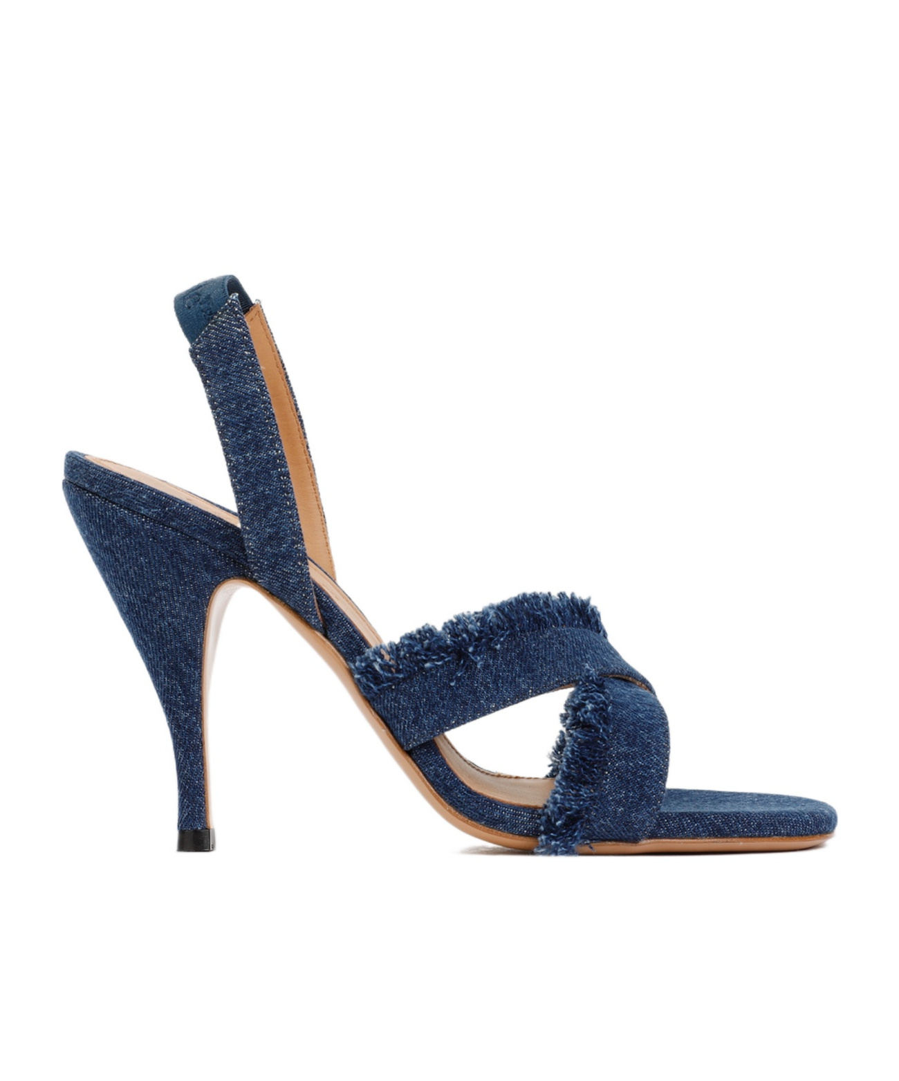 Off-white Curvy Heel Denim Sandal With Fringed Straps In Blue
