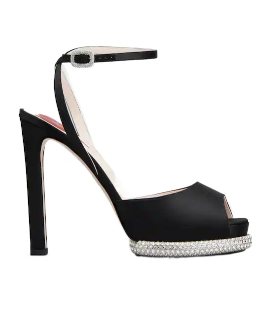ROGER VIVIER VIV' CHOC STRASS PLATFORM SANDALS IN SATIN