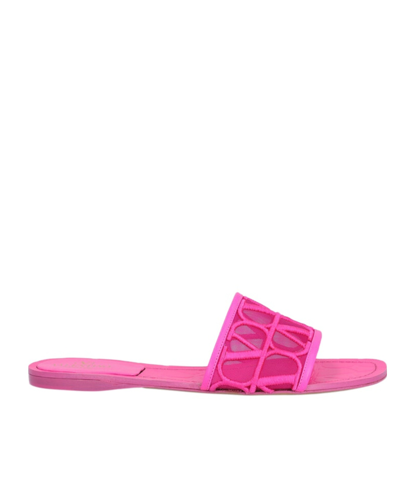 Valentino Iconographe Canvas And Mesh Slides In Pink
