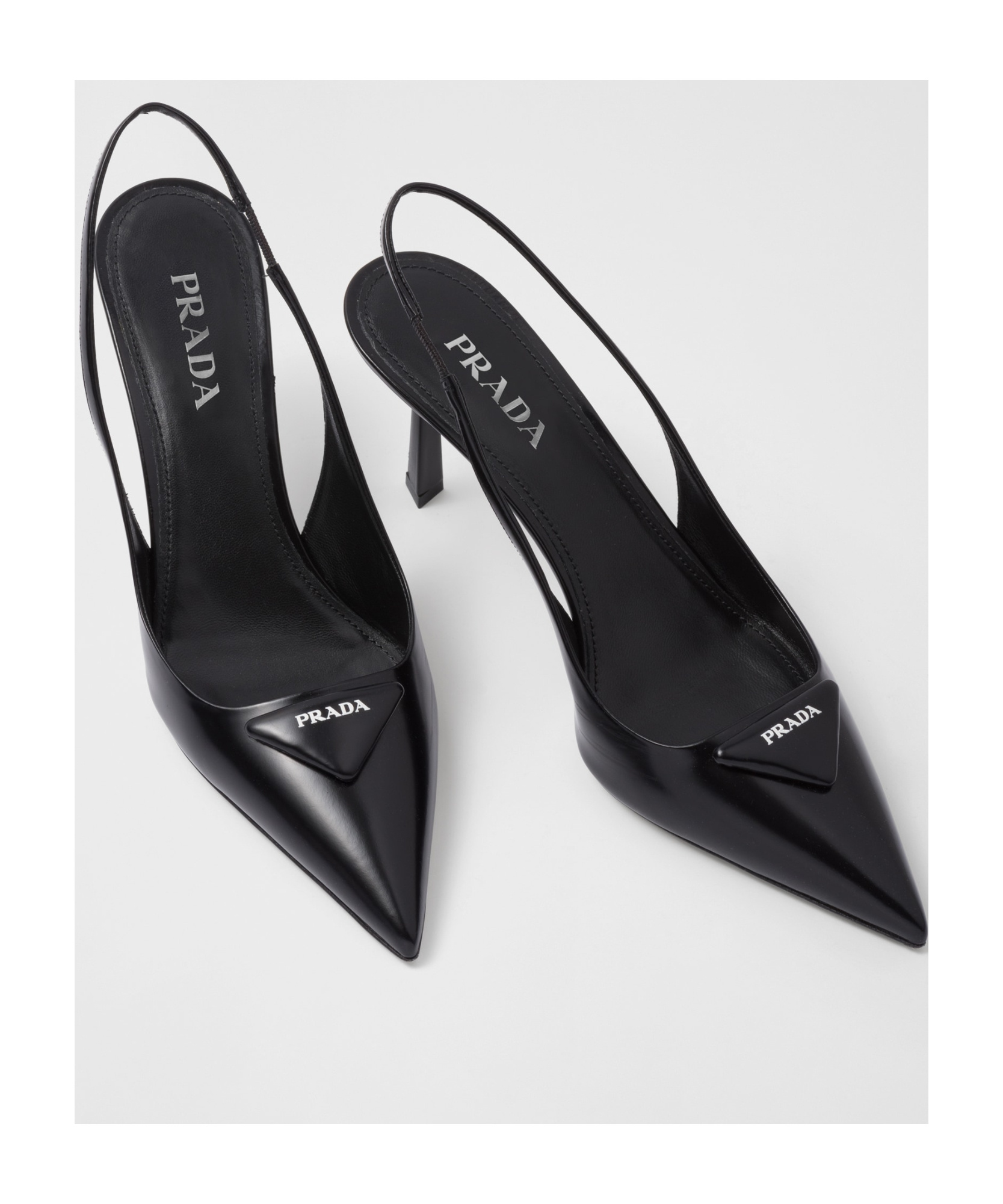 Prada Leather Pumps Glossy Finish Kitten Heel Pointed Toe In Black