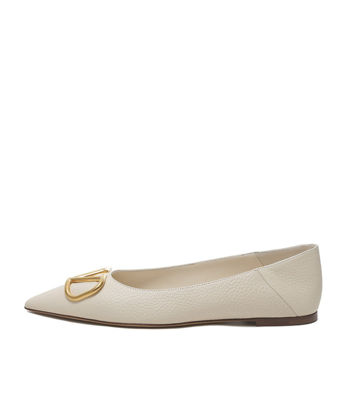Valentino Vlogo Leather Ballerina Shoes In Nude