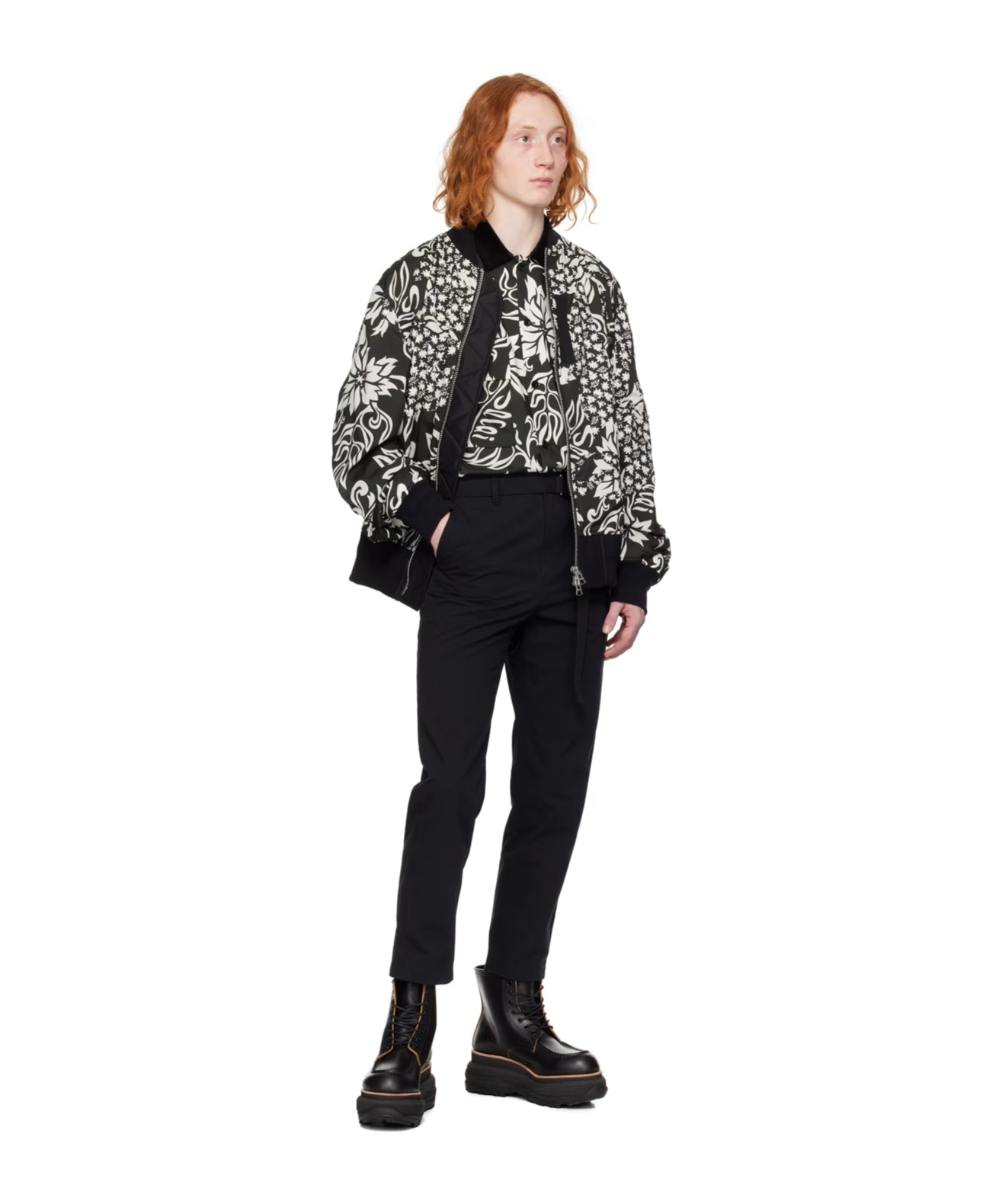 Sacai Floral-print Bomber Jacket In Black