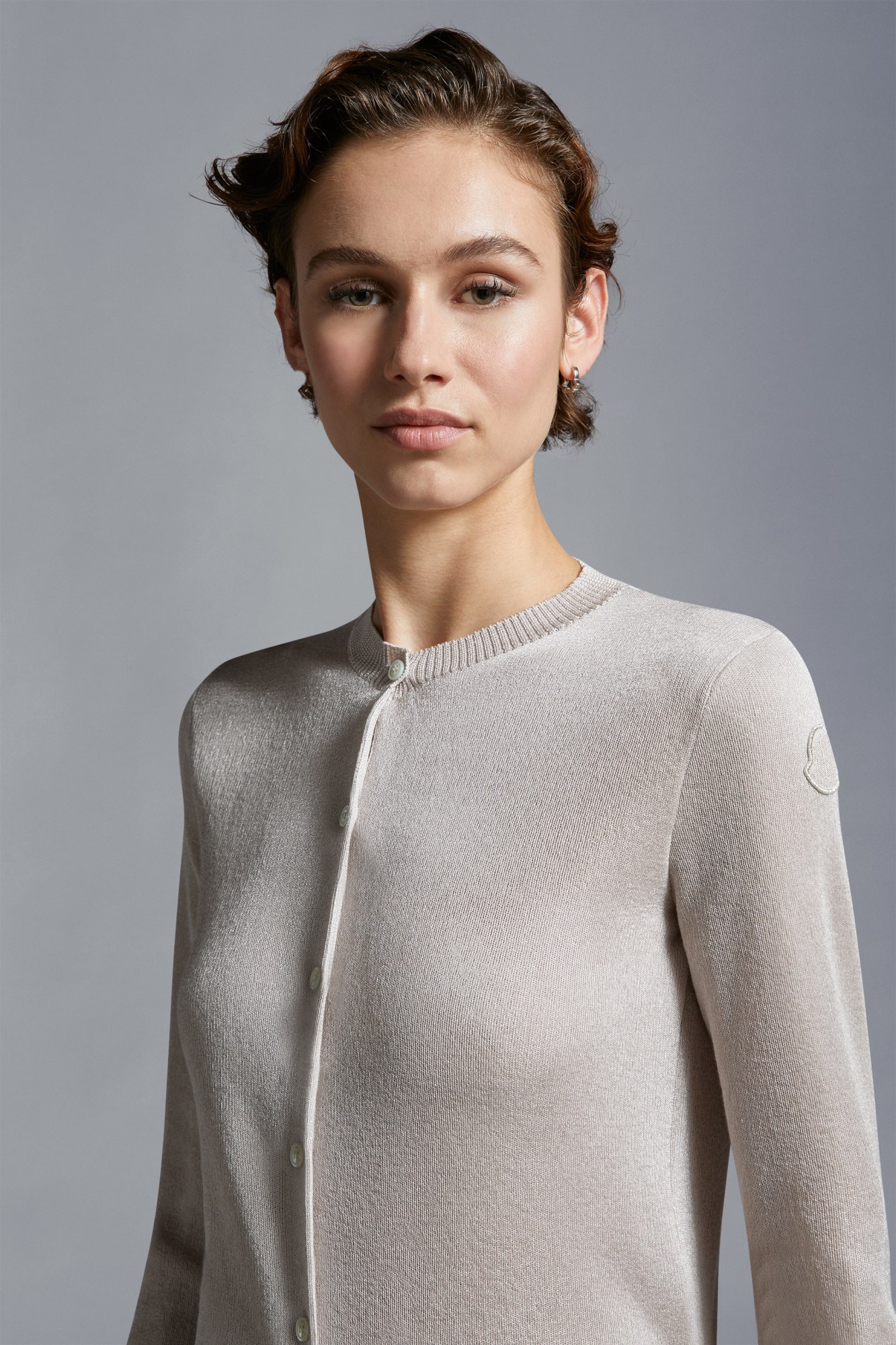 Moncler Logo-patch Metallic Cardigan In White