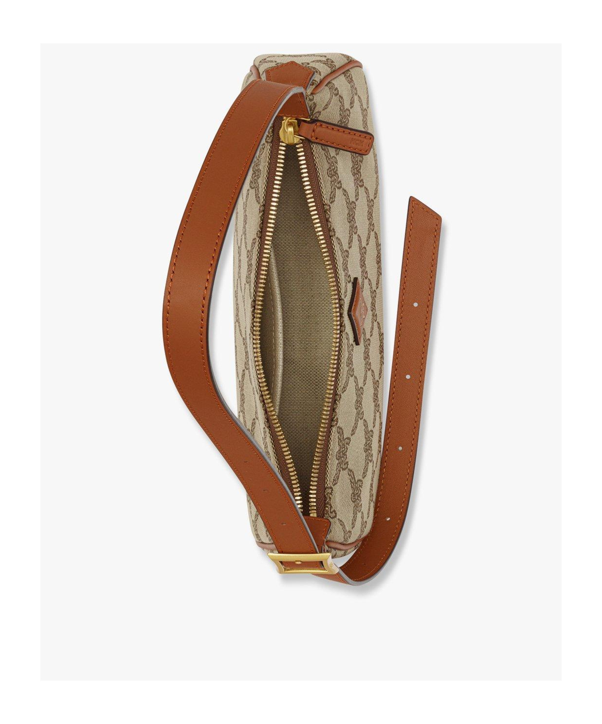 Mcm Lauretos Jacquard Small Himmel Shoulder Bag In Brown