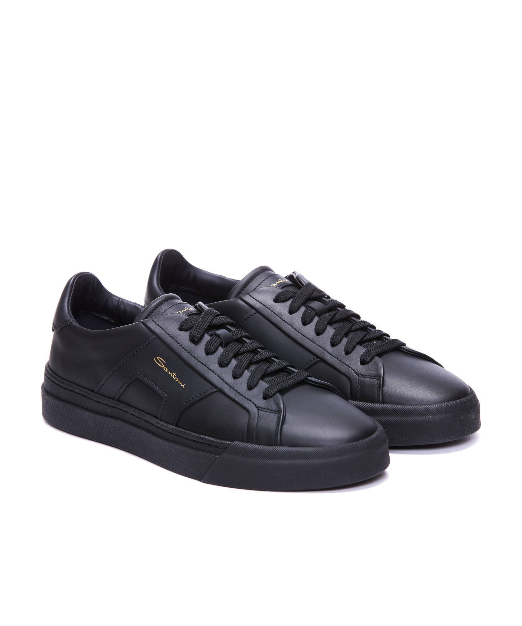 Santoni Leather Sneakers In Black